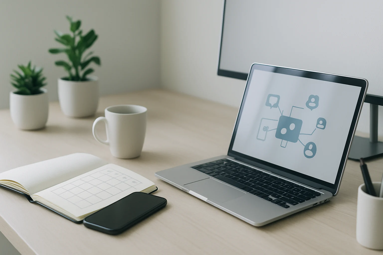 Community manager planificando contenido para redes sociales en entorno de trabajo creativo